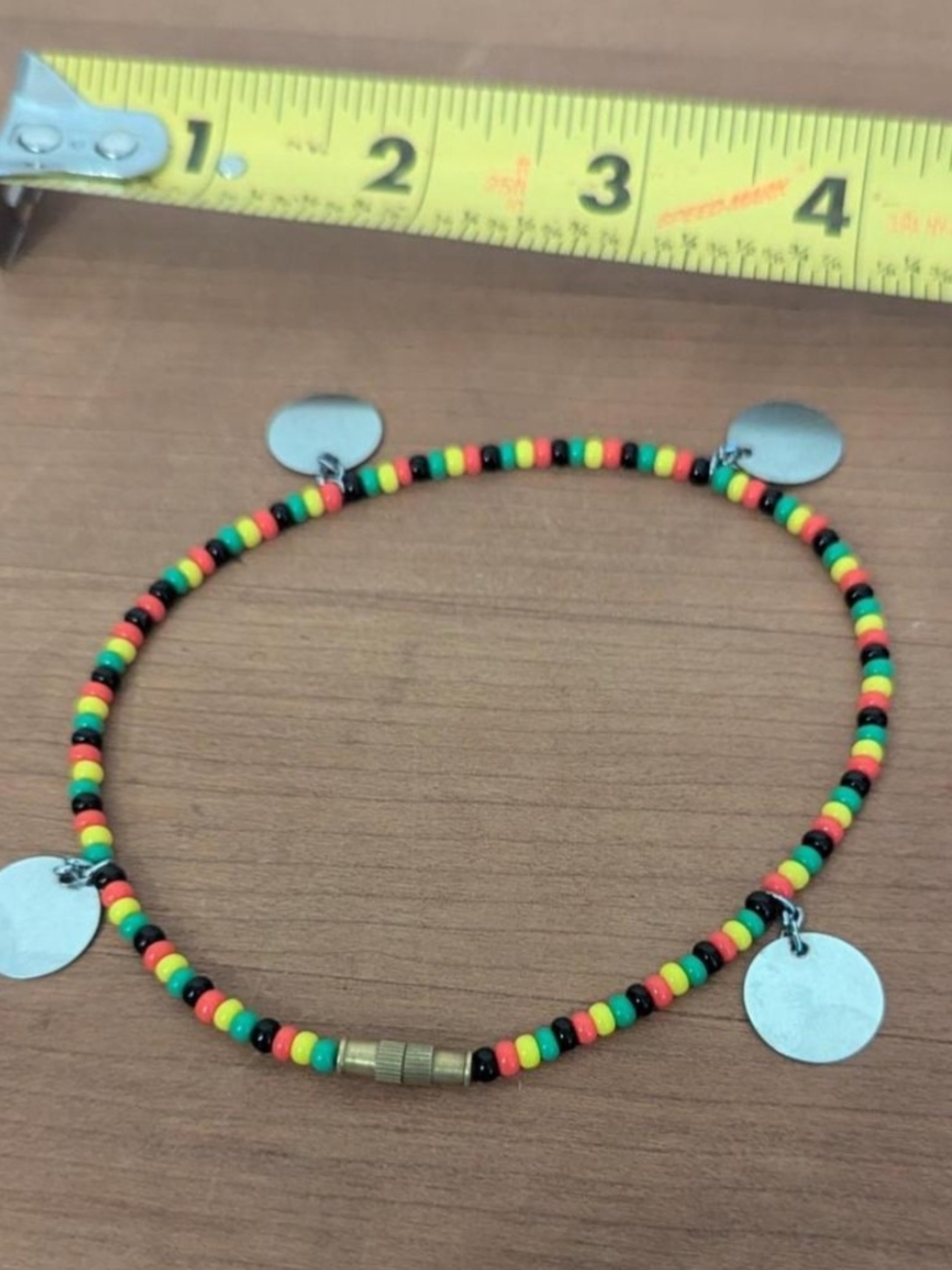 Beaded Rasta Color Disc Anklet - Multicolor Handcrafted - Picture 3 of 4